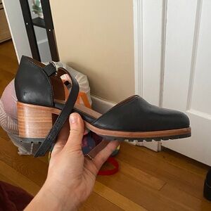 Black Leather Block Heels